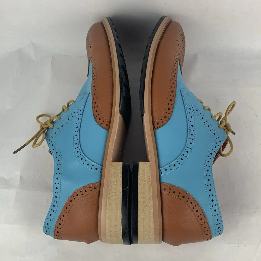 Men's Oxford Wingtip Leather Dress Shoes Baby Blue 2 Tone Floral Sz 10 US 43 EU